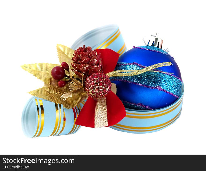 Christmas ornaments and ribbon