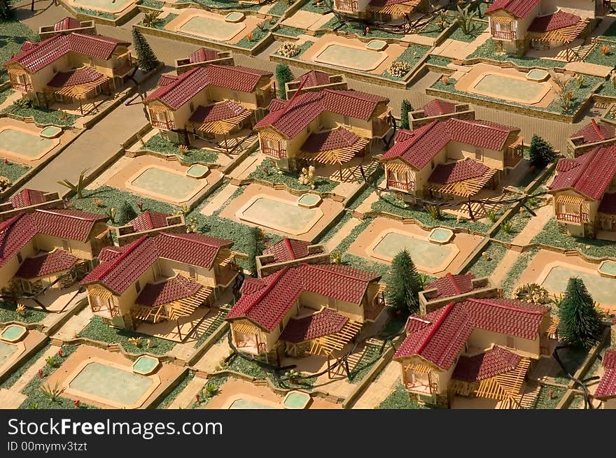 Photo of hand-made model of resort Mediterranean town. Photo of hand-made model of resort Mediterranean town