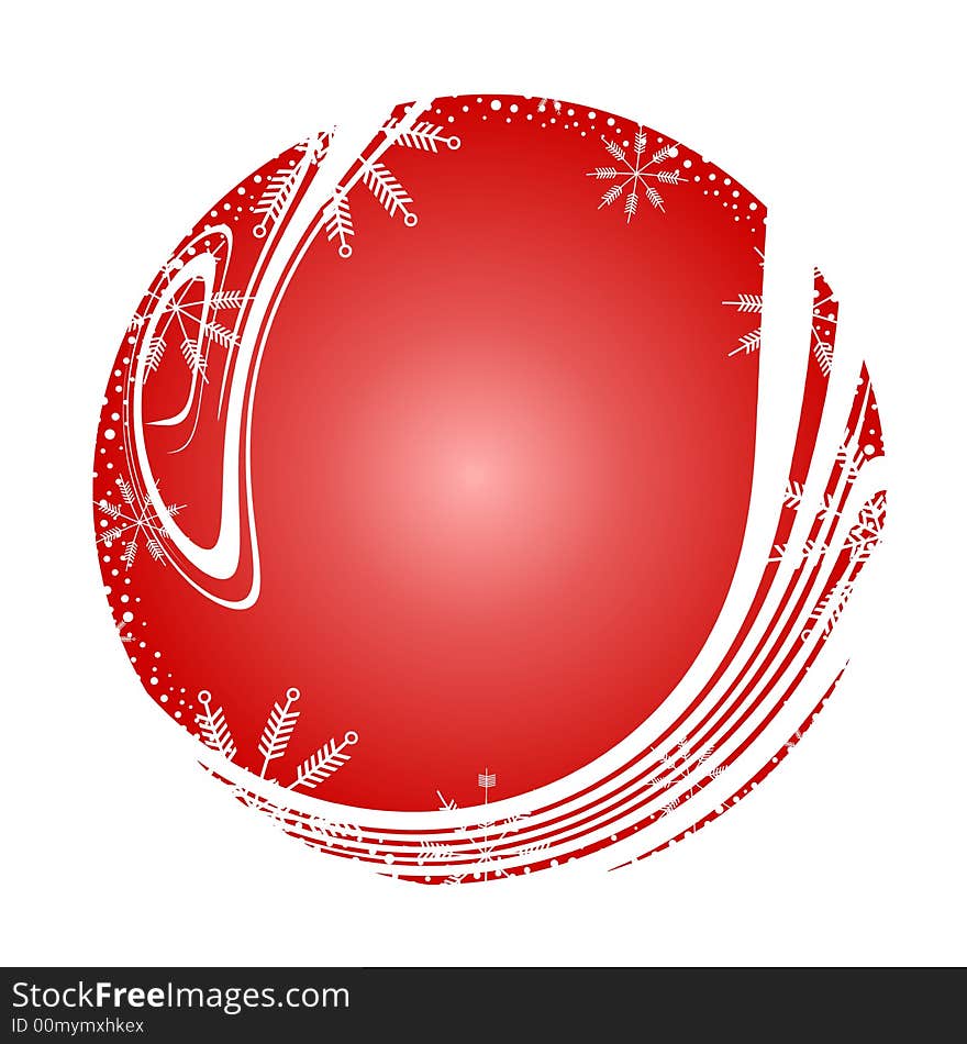 A clip art illustration of a round frame or border with wispy lines and snowflakes in gradient red. A clip art illustration of a round frame or border with wispy lines and snowflakes in gradient red