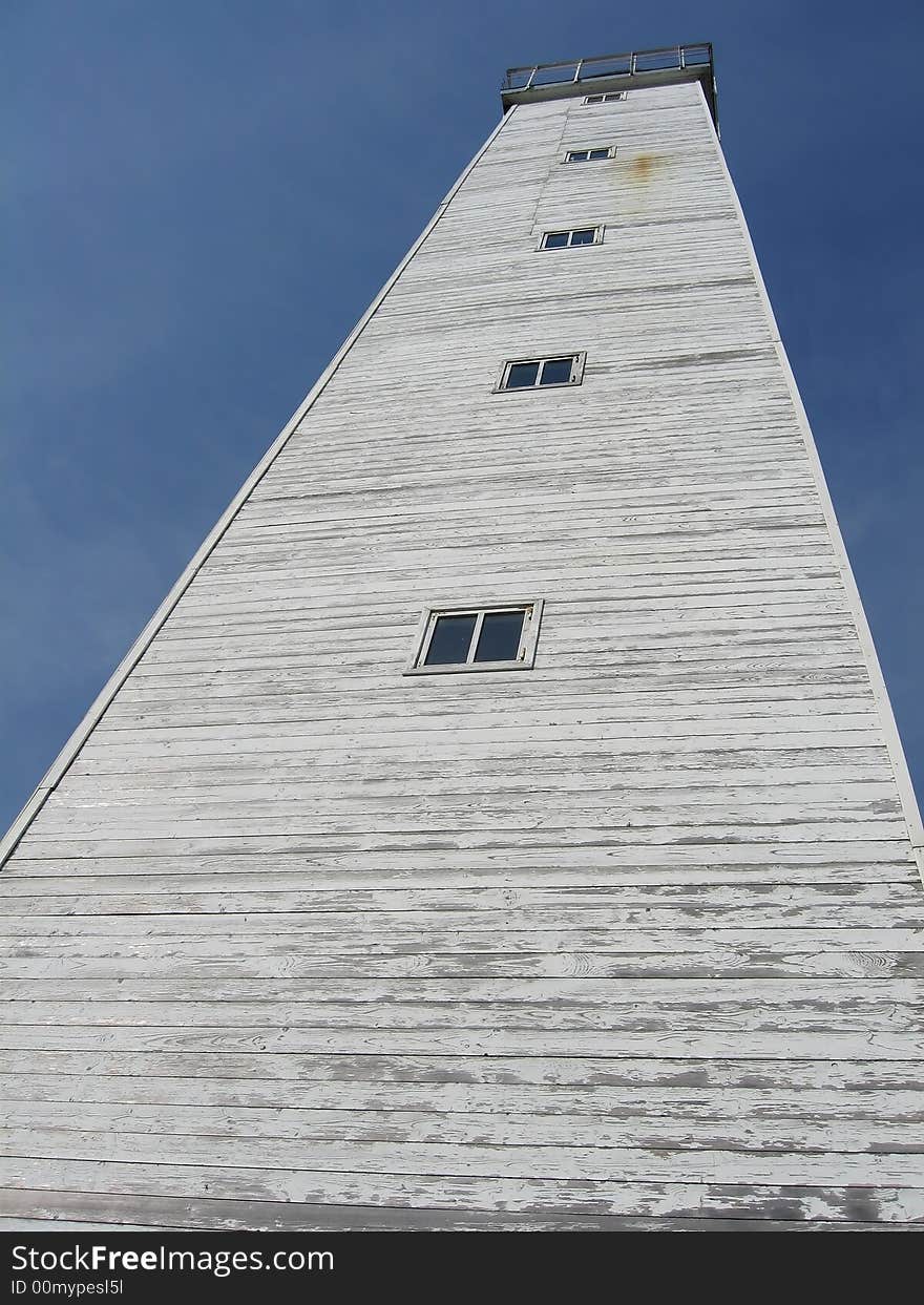 The beacon photographed on a background of the dark blue sky