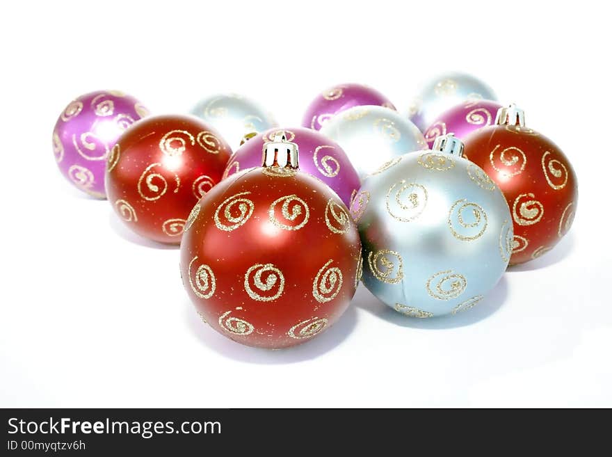 Christmas colorful balls isolated on white background.