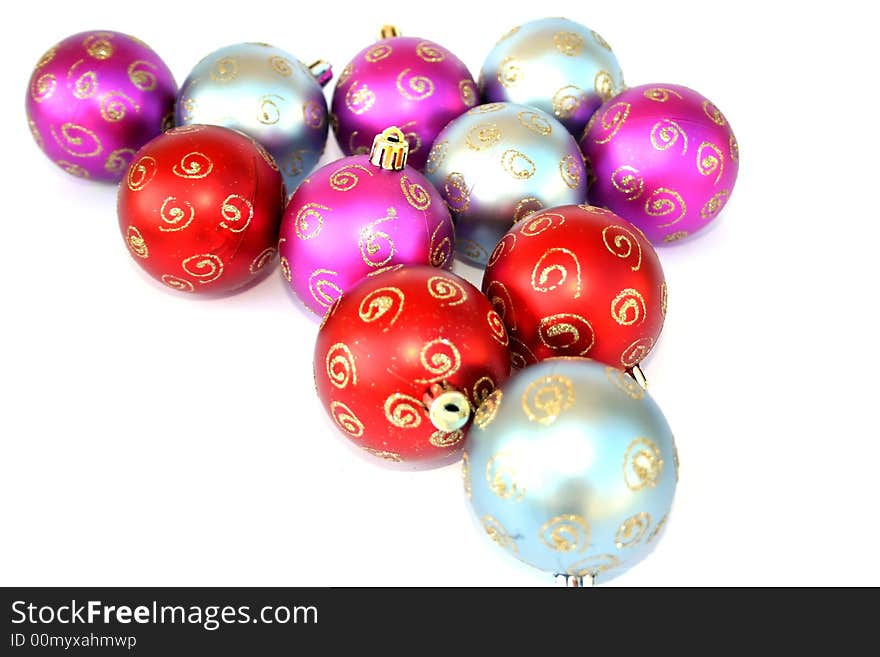 Christmas colorful balls isolated on white background.