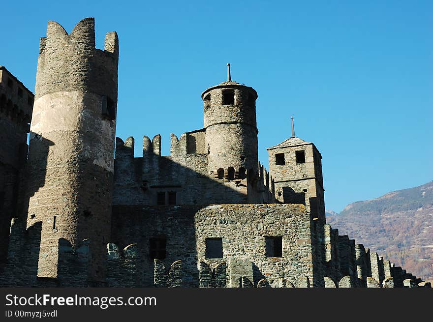 Exterior view of medieval castle, north Italy