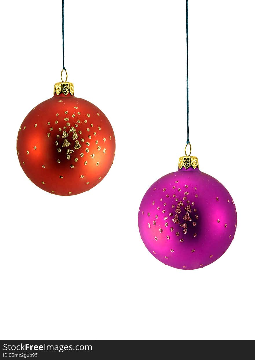 Two christmas balls on white background