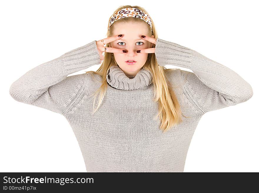 Pretty model in a sweater frontal portrait. Pretty model in a sweater frontal portrait