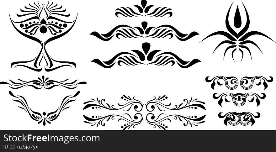 Calligraphical figures created for registration of pages, books, diplomas. Calligraphical figures created for registration of pages, books, diplomas