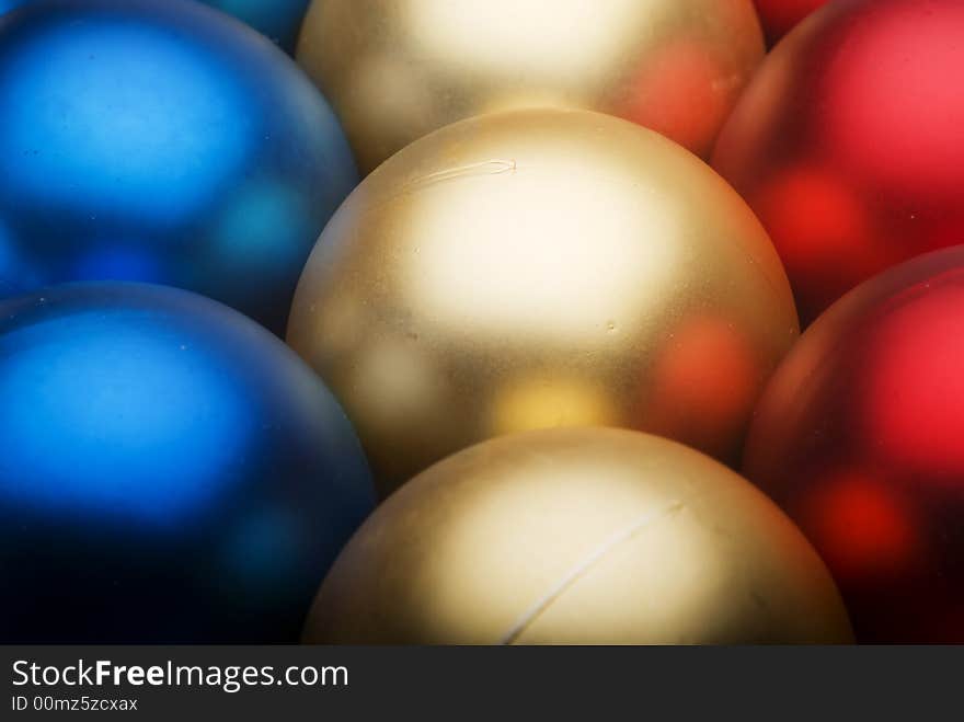 Close up  of some  row of colored Christmas' ball. Close up  of some  row of colored Christmas' ball