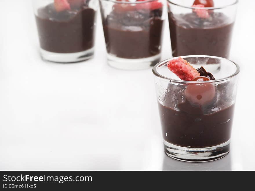 Chocolate dessert on a white background