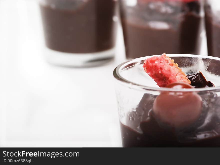 Chocolate dessert on a white background