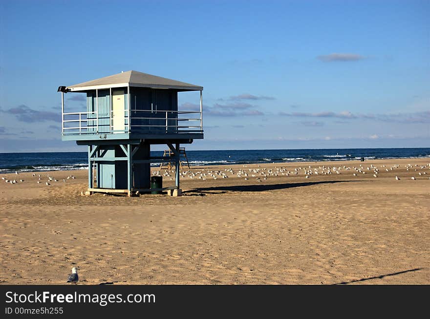 Lifeguard shack on empty beach. Lifeguard shack on empty beach.