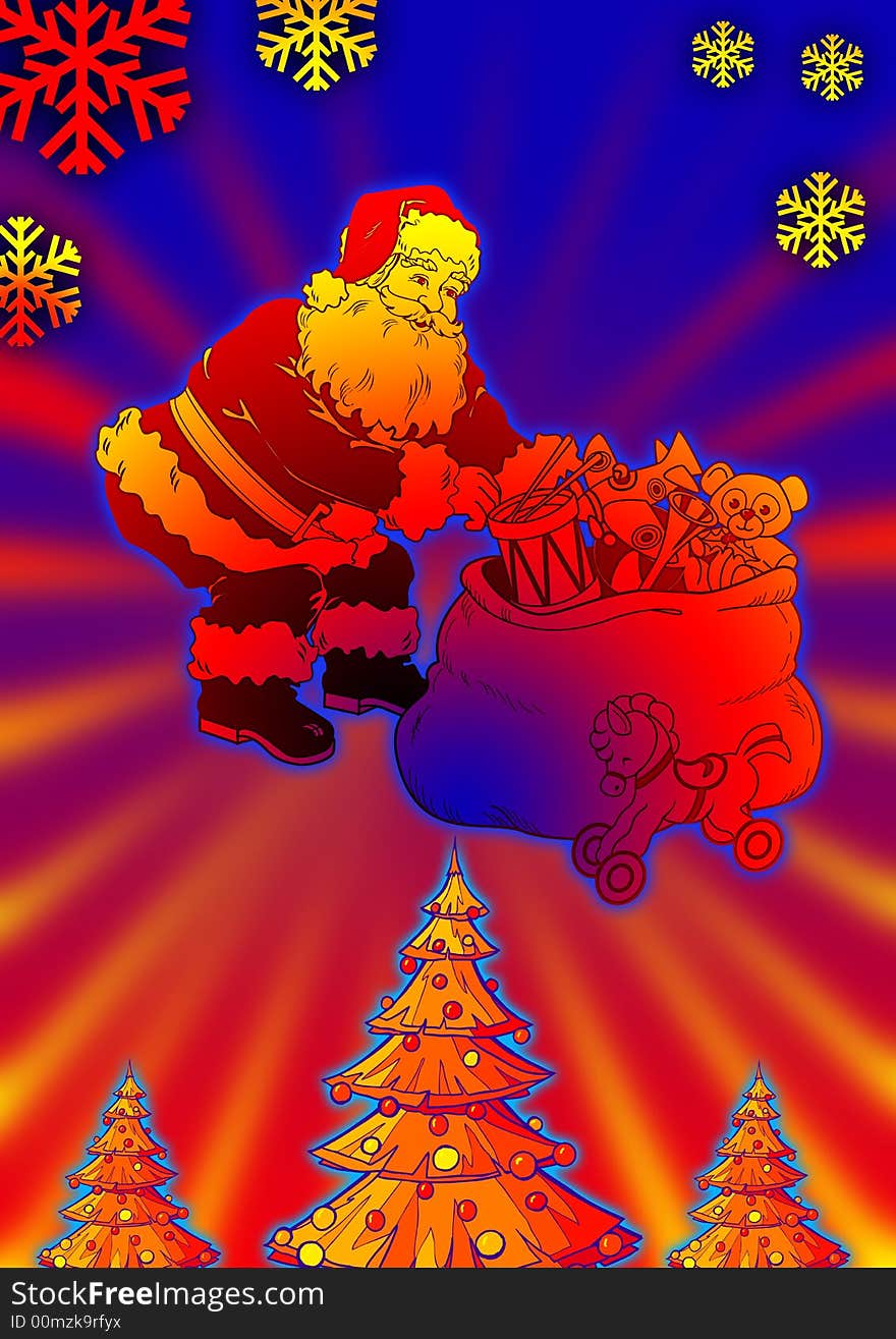 Illustration  of Santa with gifts