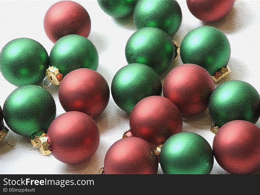 Red and green shiny Christmas baubles ready to go on the tree. Red and green shiny Christmas baubles ready to go on the tree