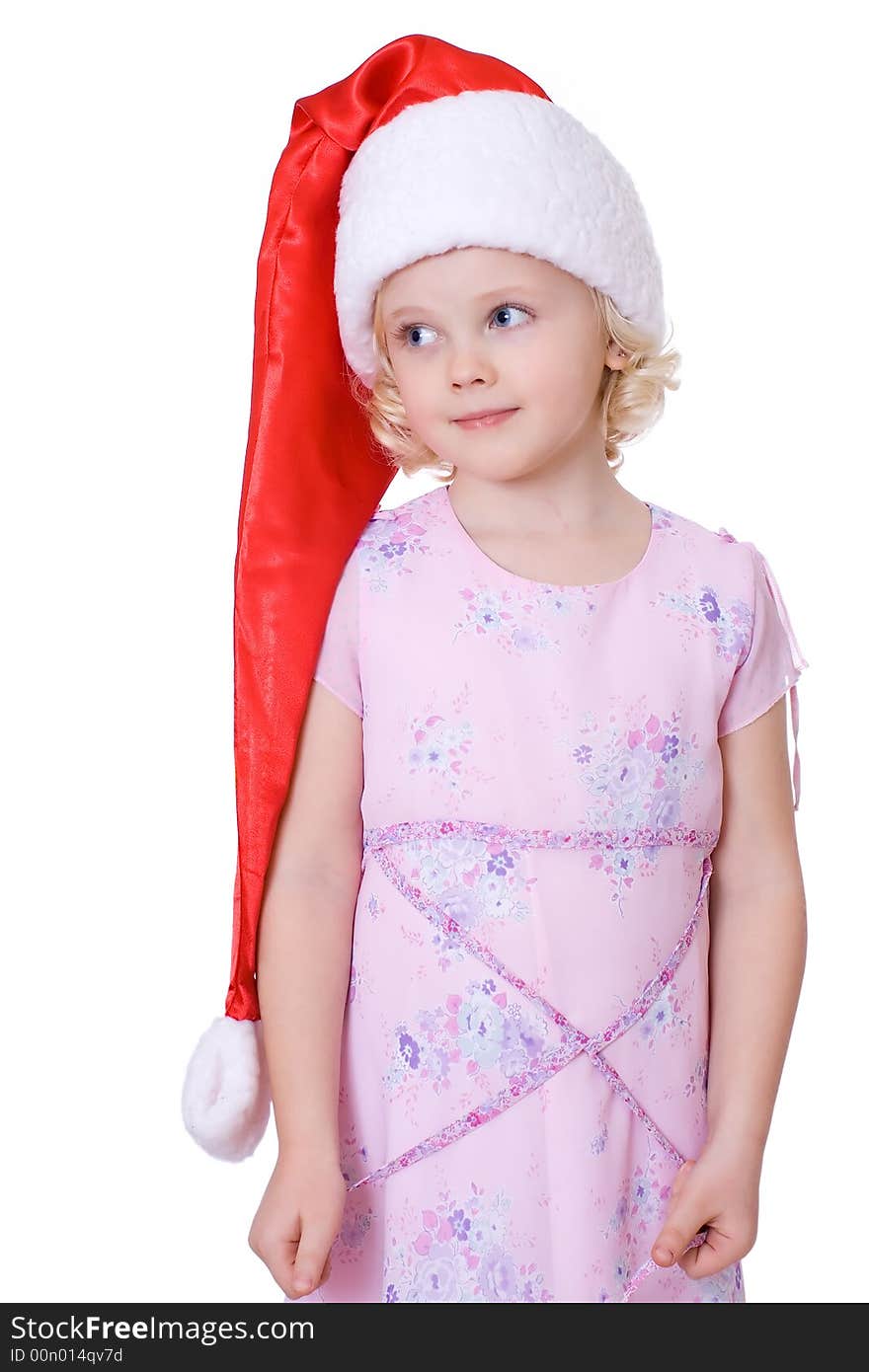 Cute fair-haired girl in Santa's hat. Cute fair-haired girl in Santa's hat