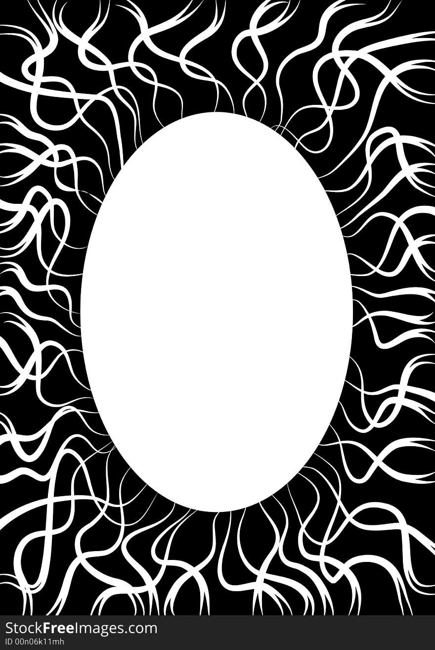 Black frame with white curved lines and a white oval in the center for filling with text. Black frame with white curved lines and a white oval in the center for filling with text