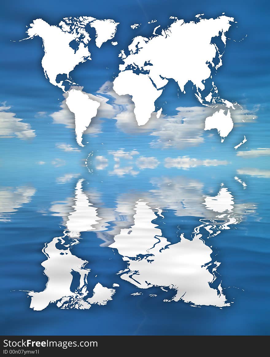 World map on clouds