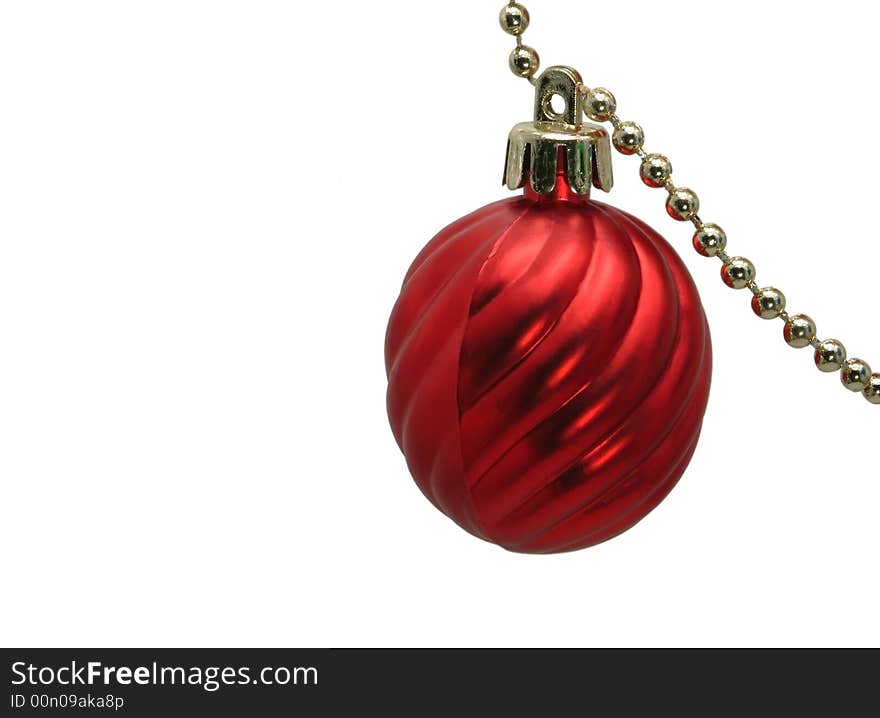 Red christmas ball on white background