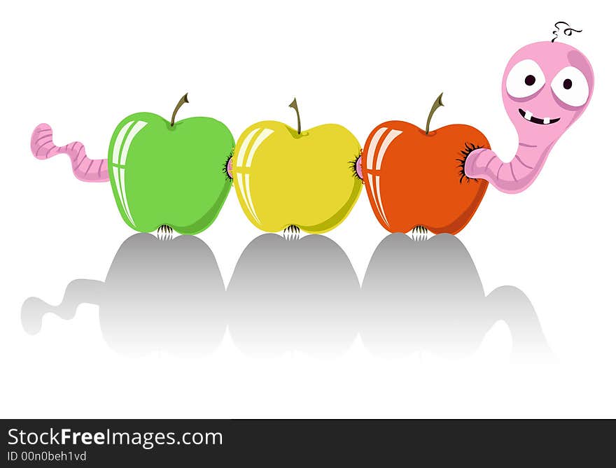 Worm Creeps Through Apples