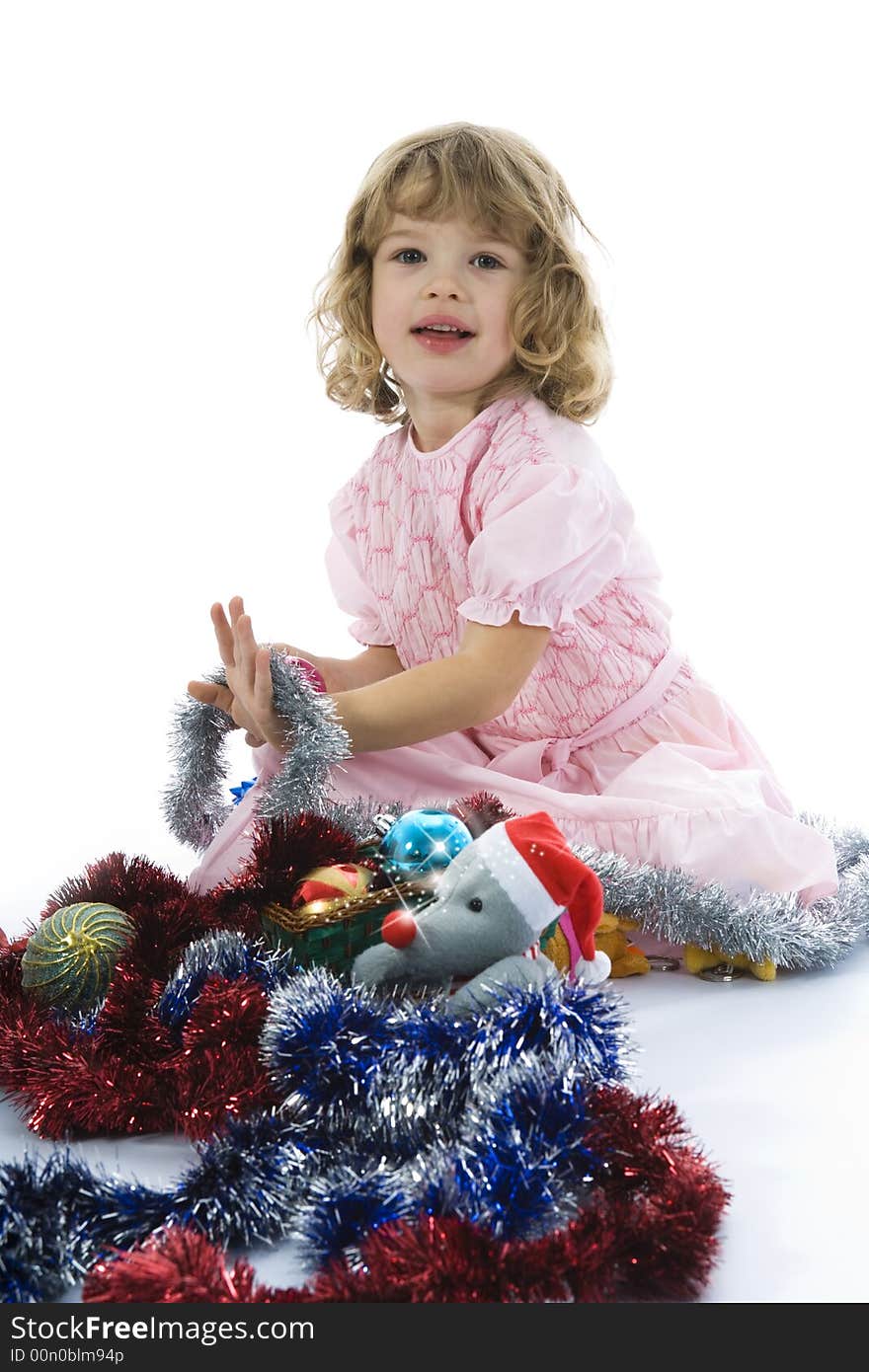 Beautiful Little Girl With Christmas Decoration