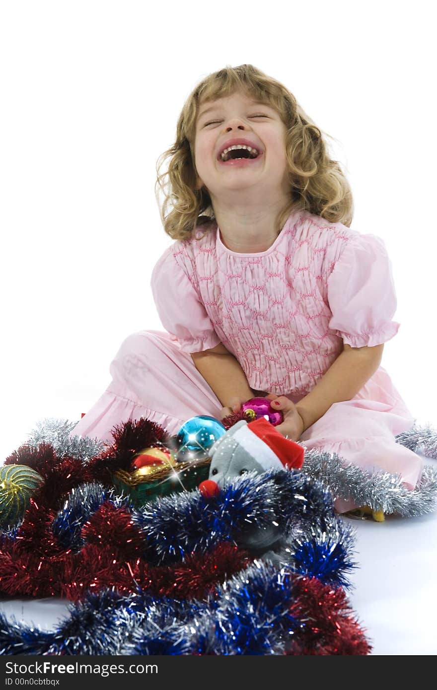 Beautiful Little Girl With Christmas Decoration