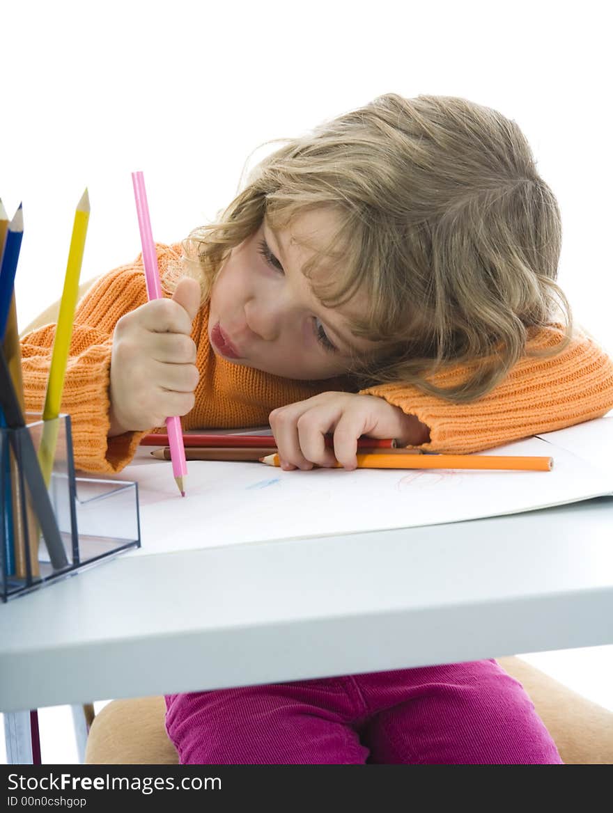 Beautiful Little Girl With Pencils