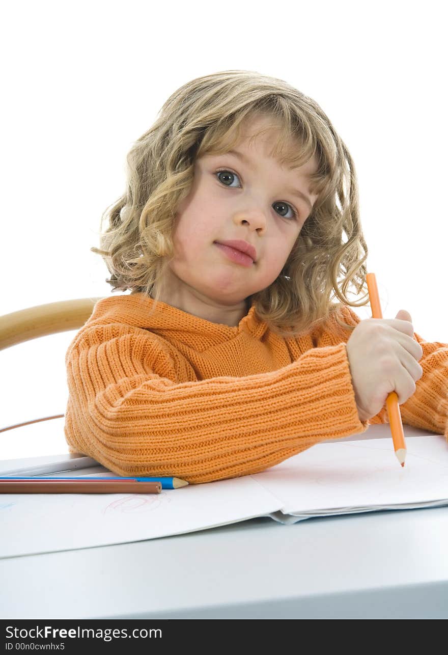 Beautiful Little Girl With Pencils