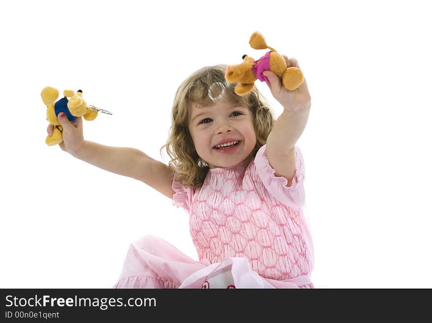 Beautiful little girl with christmas decoration on isolated background