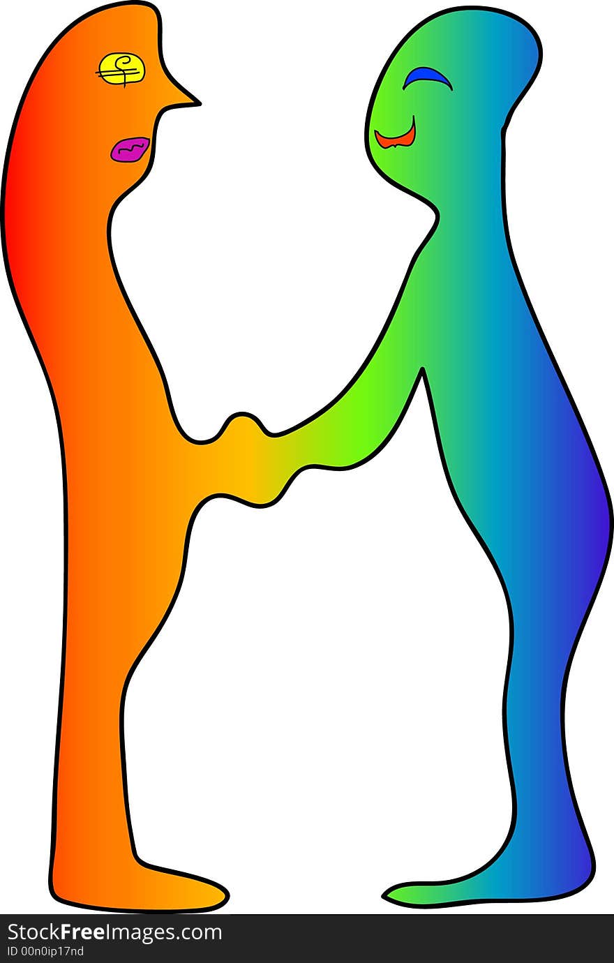 Illustration of a business couple, haking their hands. Symbolical expression of variation of interests on boths sides. Illustration of a business couple, haking their hands. Symbolical expression of variation of interests on boths sides.