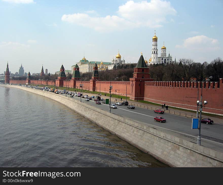 Wall of Moscow Kremlin along the river