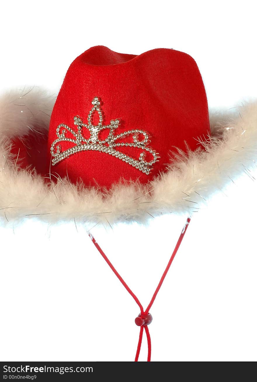 Cowboy christmas hat. Isolated on white. Close-up.