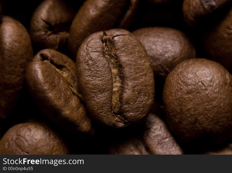 Macro shot of aromatic coffee beans