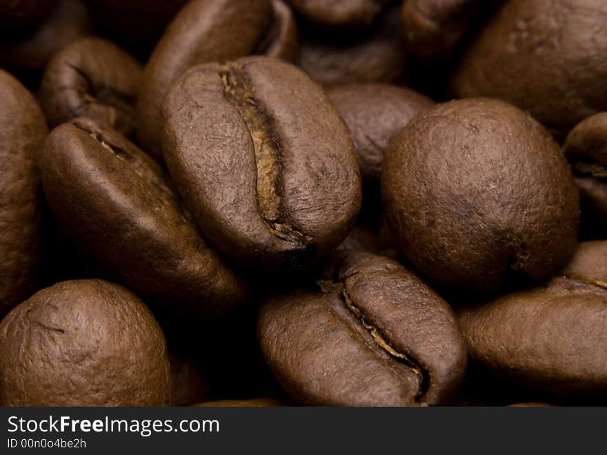 Macro shot of aromatic coffee beans