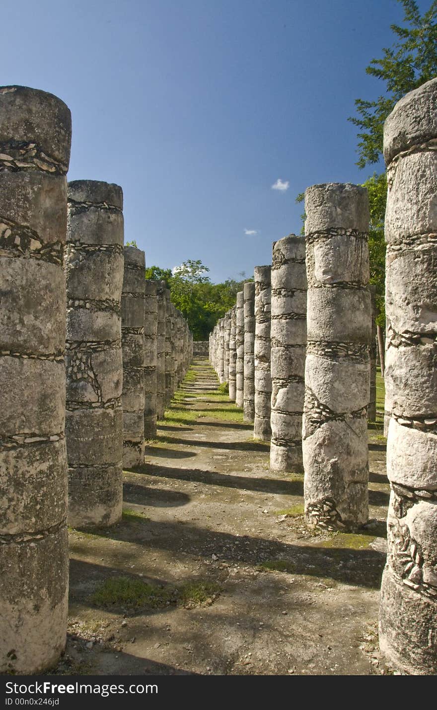 Ancient ruins ans coloumns in Chichen Itza Mexico. Ancient ruins ans coloumns in Chichen Itza Mexico