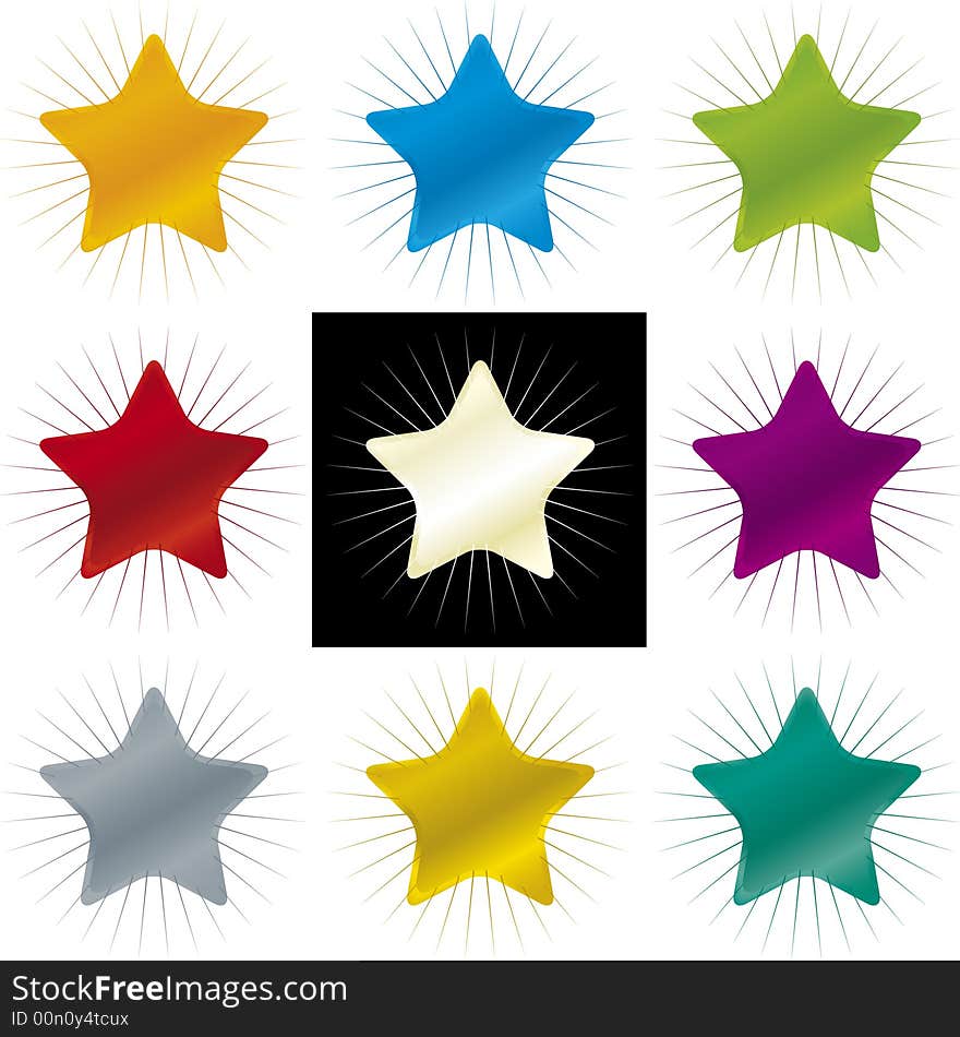 Illustration of metallic color stars with sunbeam (vector). Illustration of metallic color stars with sunbeam (vector).