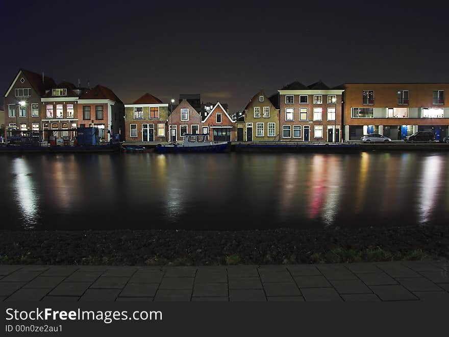 Night scenery of Hooikade, in-town harbour by the river Schie. Night scenery of Hooikade, in-town harbour by the river Schie