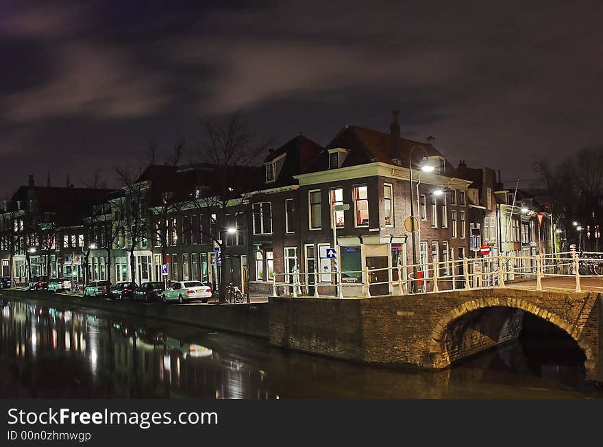 Night scenery of Hooikade, in-town harbour by the river Schie. Night scenery of Hooikade, in-town harbour by the river Schie