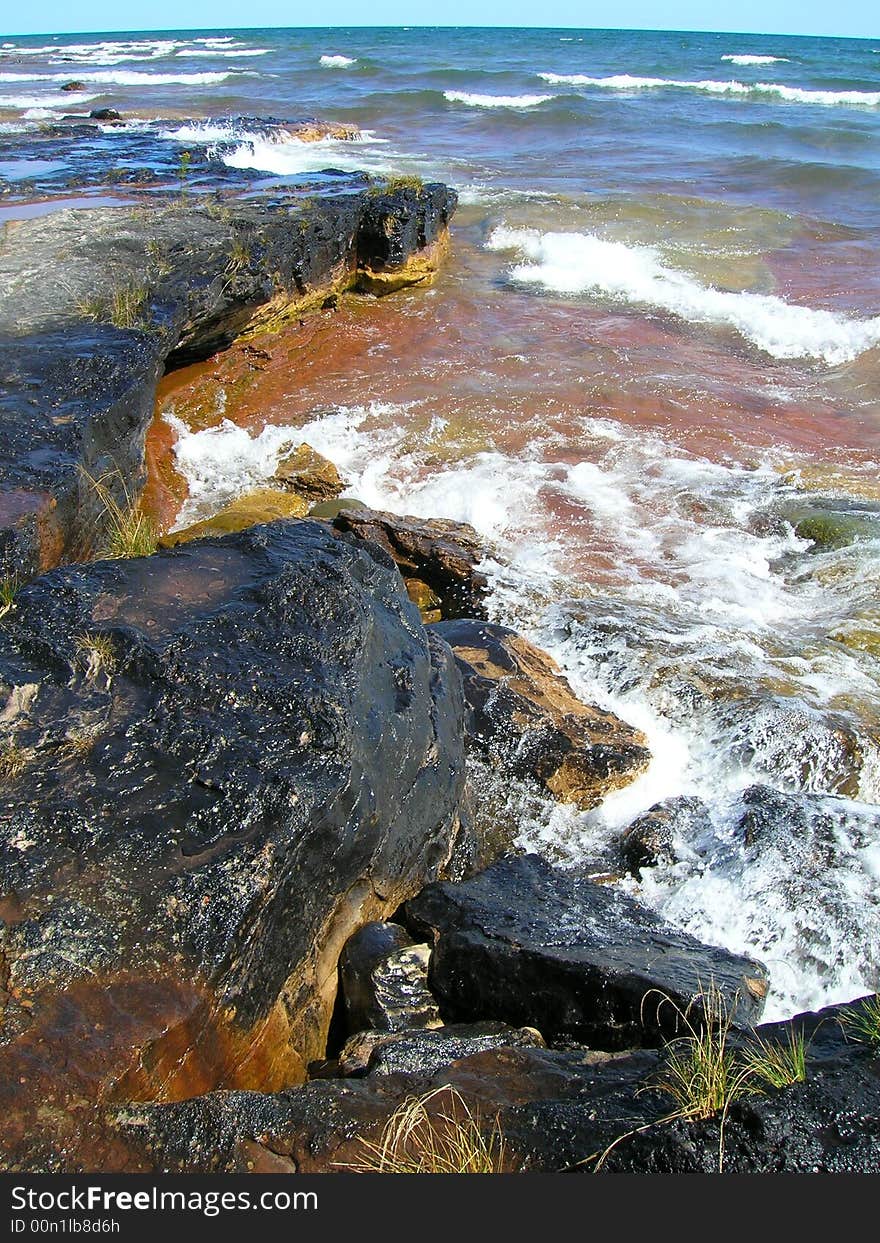 The rocky Lake Superior shore of the Keweenaw Peninsula in Upper Michigan. The rocky Lake Superior shore of the Keweenaw Peninsula in Upper Michigan