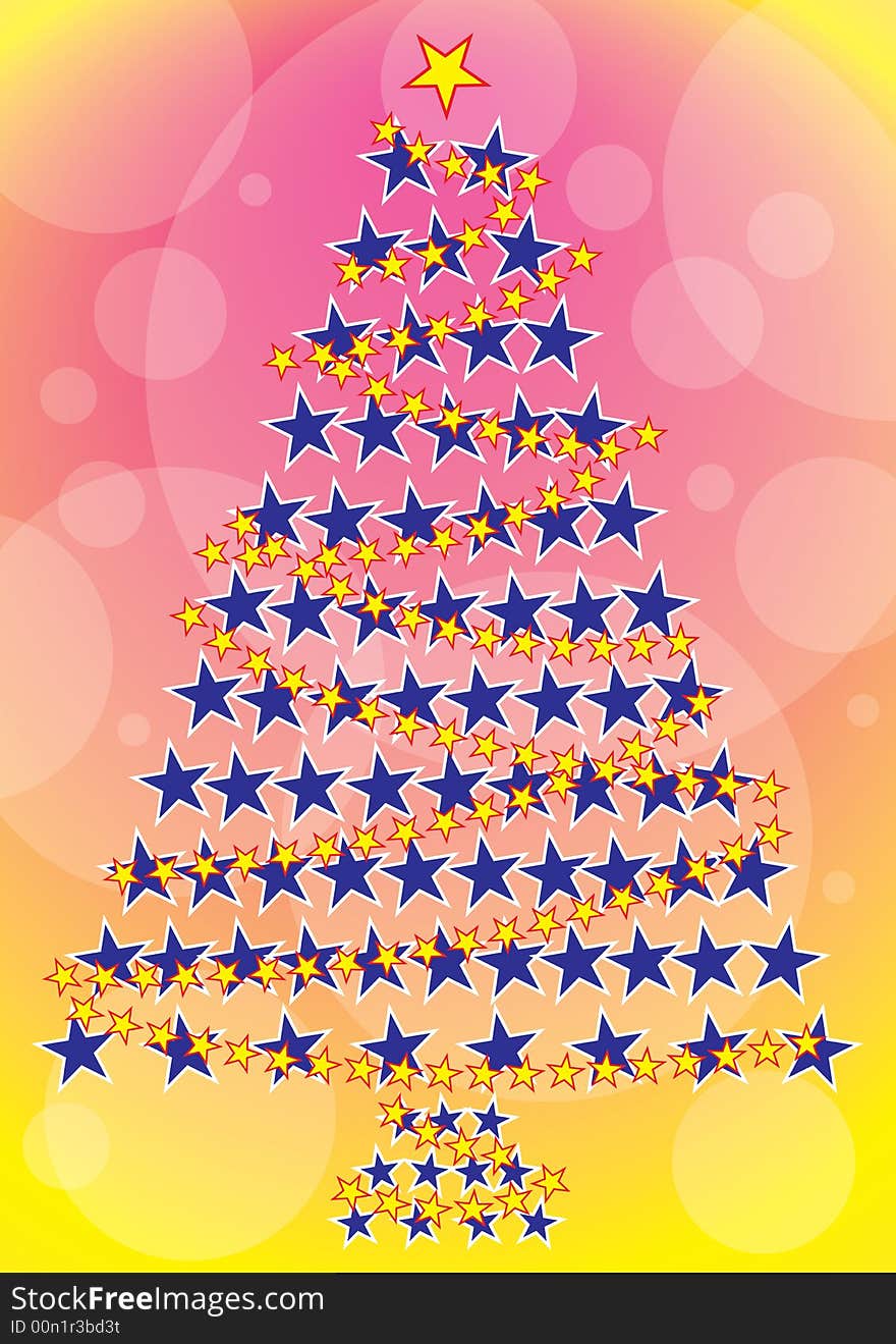 Illustration of Christmas Tree with stars