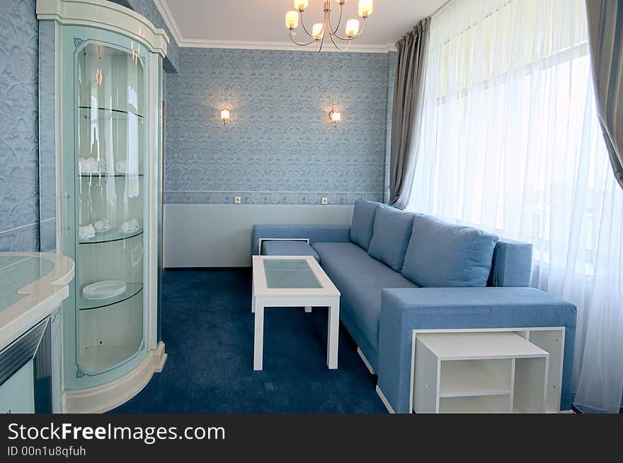 Room interior with blue and white furniture. Room interior with blue and white furniture