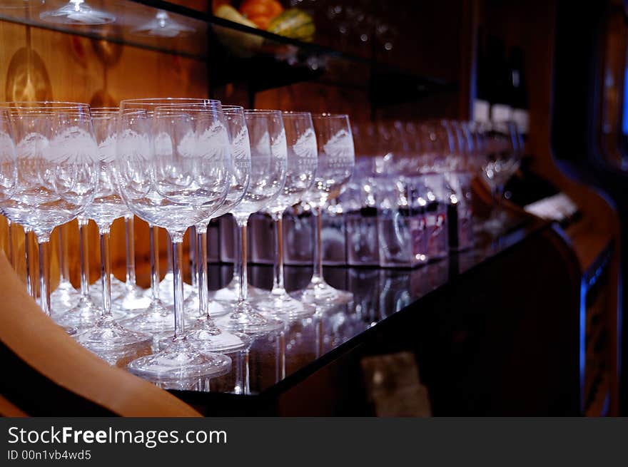 Delicacy of fine glassware in a winery