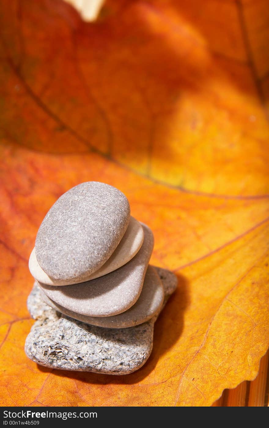 Five flat stones over autumn leaves. Five flat stones over autumn leaves