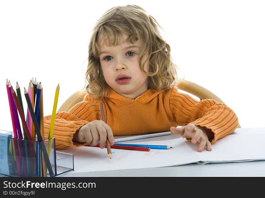 Beautiful little girl with pencils