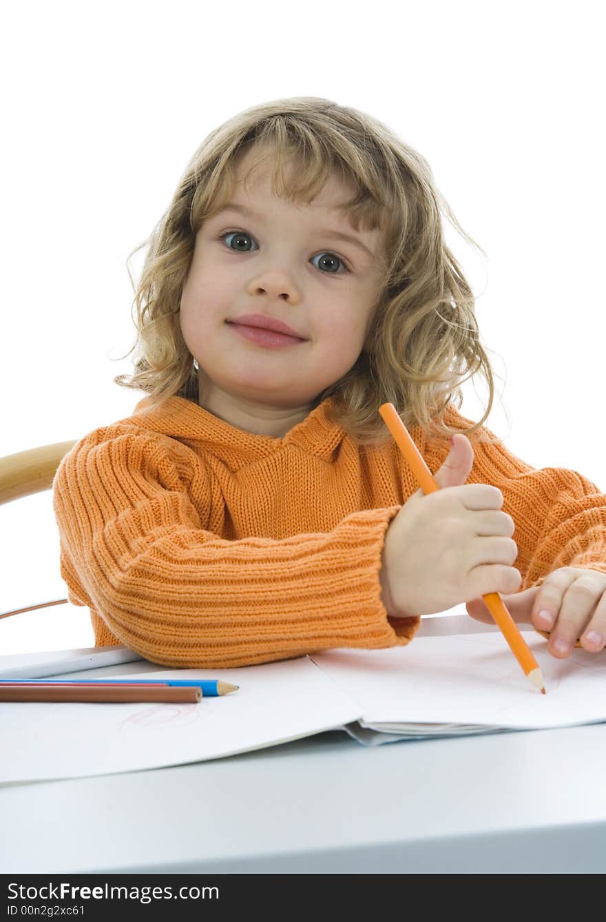 Beautiful little girl with pencils