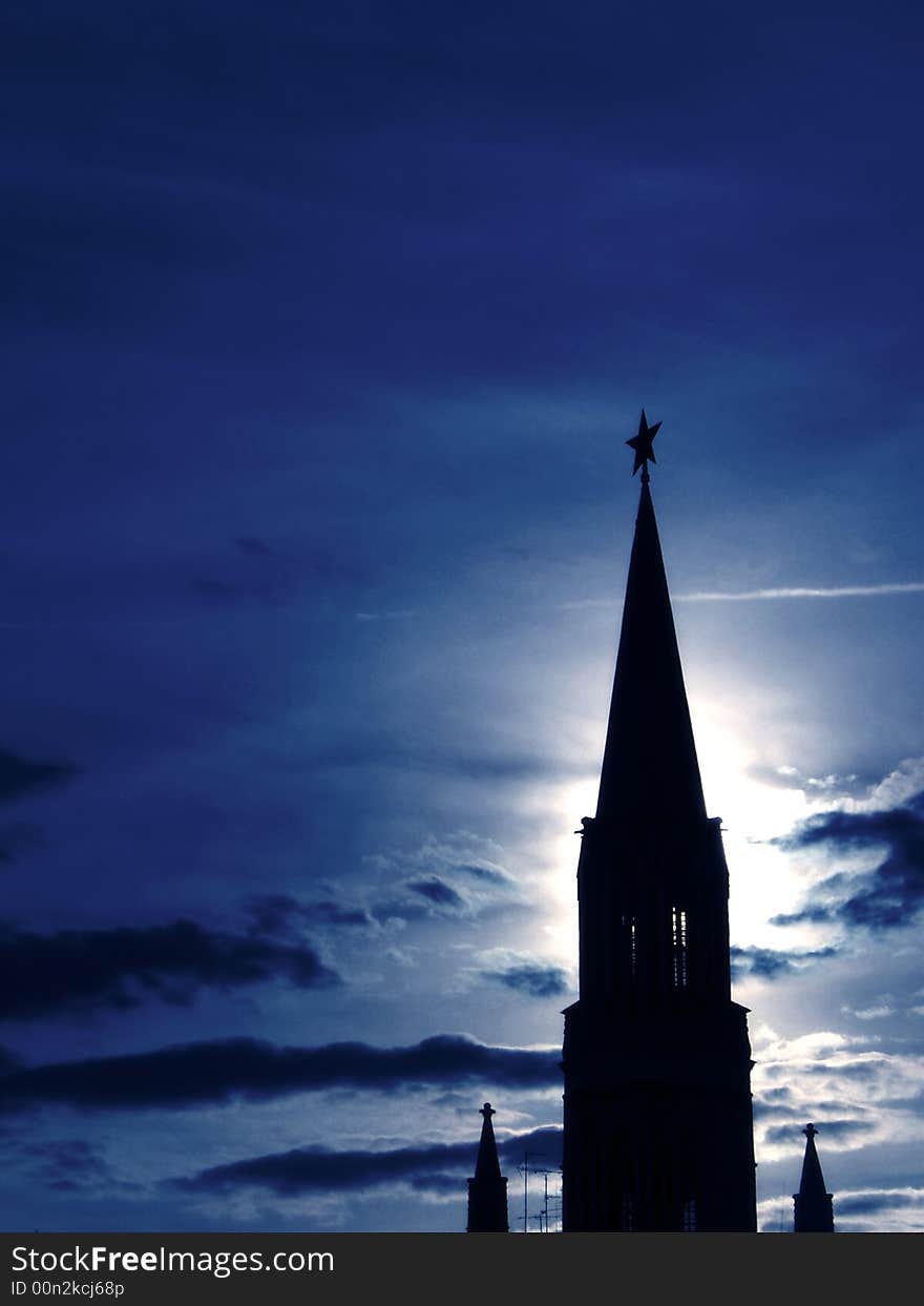 Evening silhouette of towers of the Kremlin on a sunset. Evening silhouette of towers of the Kremlin on a sunset