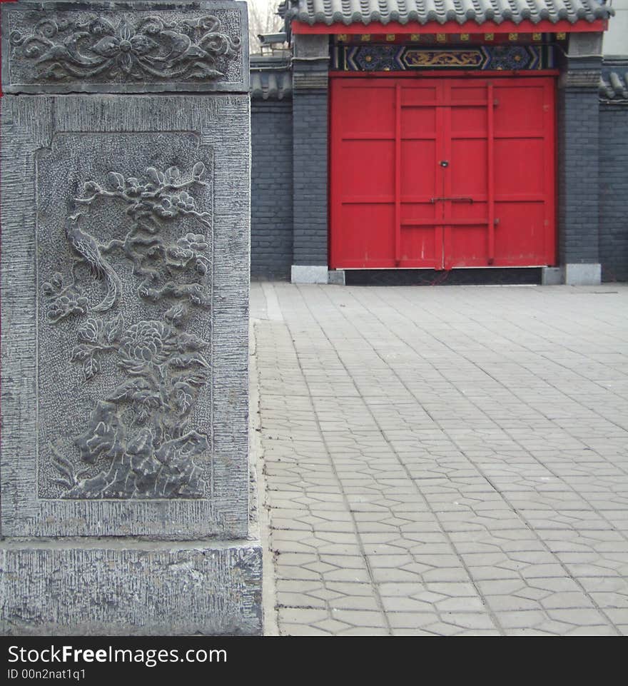 Carved Stone and Gate in a temple