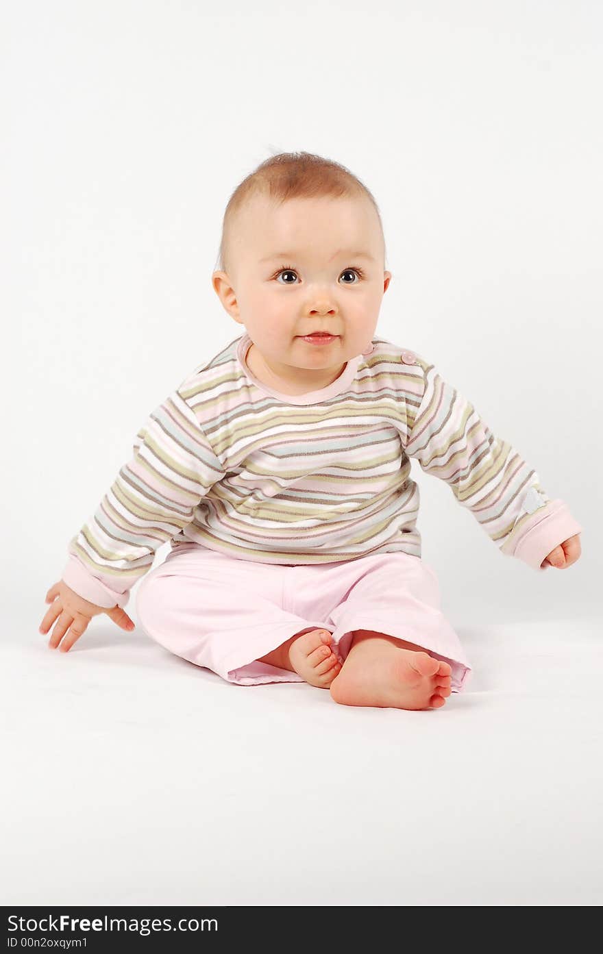 Happy baby girl on white background. Happy baby girl on white background