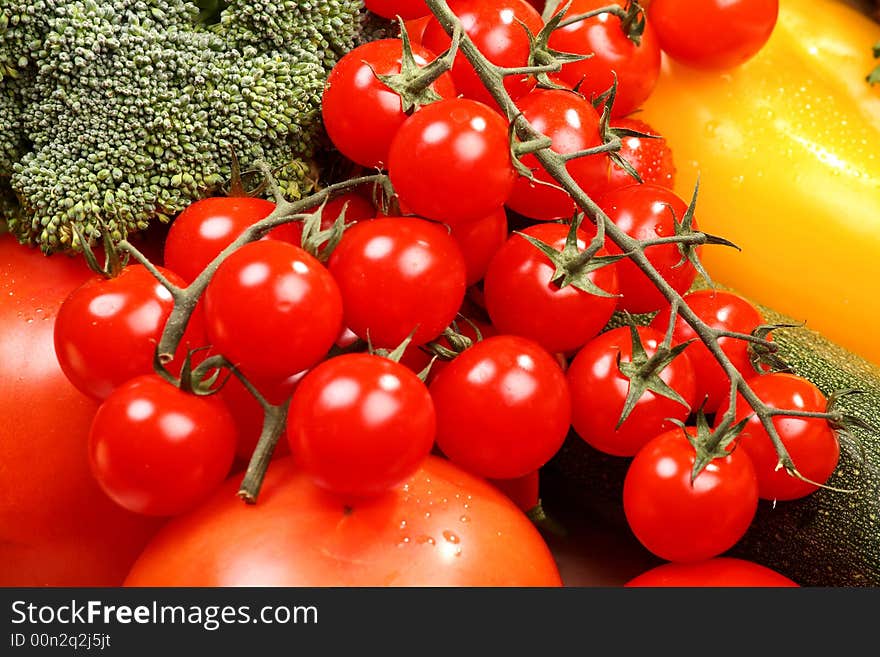 Set of different vegetables: broccoli, cherry tomato, paprika