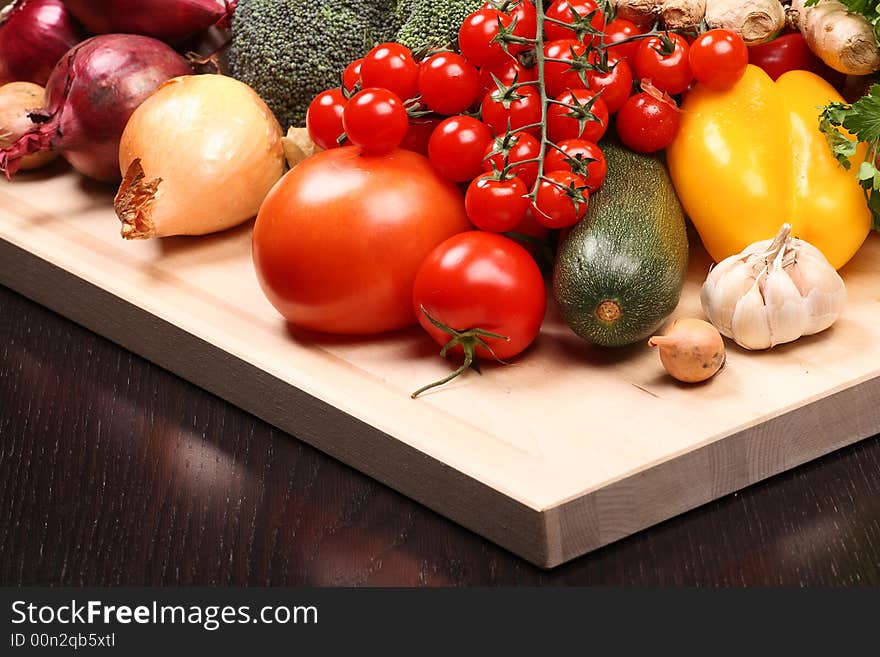 Set of different vegetables: tomatoes, paprika, ginger