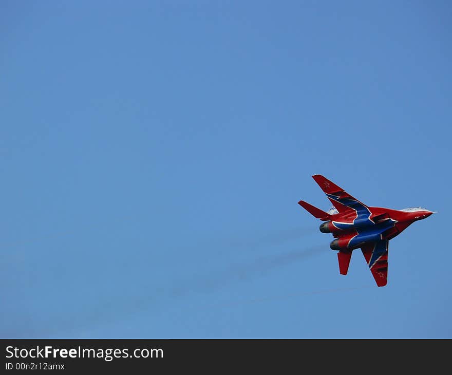 Warplane MIG-29, flight of the aircraft group strizhi. Warplane MIG-29, flight of the aircraft group strizhi