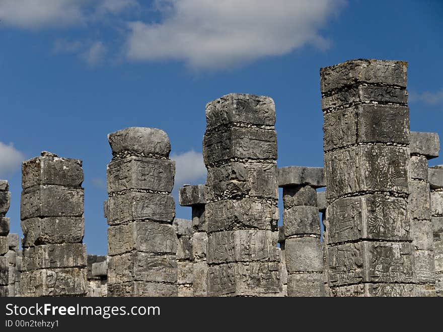 Ancient ruins ans coloumns in Chichen Itza Mexico. Ancient ruins ans coloumns in Chichen Itza Mexico