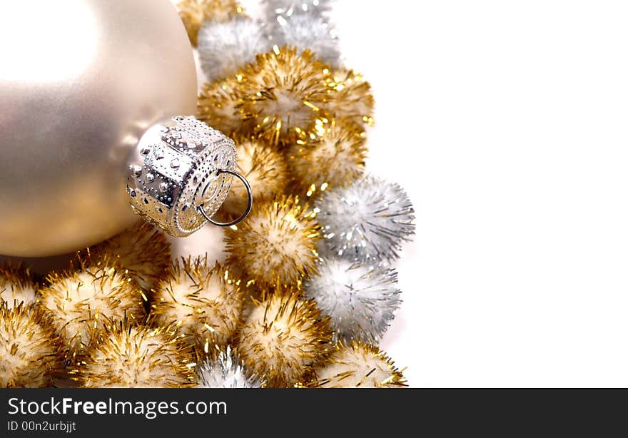 Holiday decoration surrounded by shiny pompons. Holiday decoration surrounded by shiny pompons